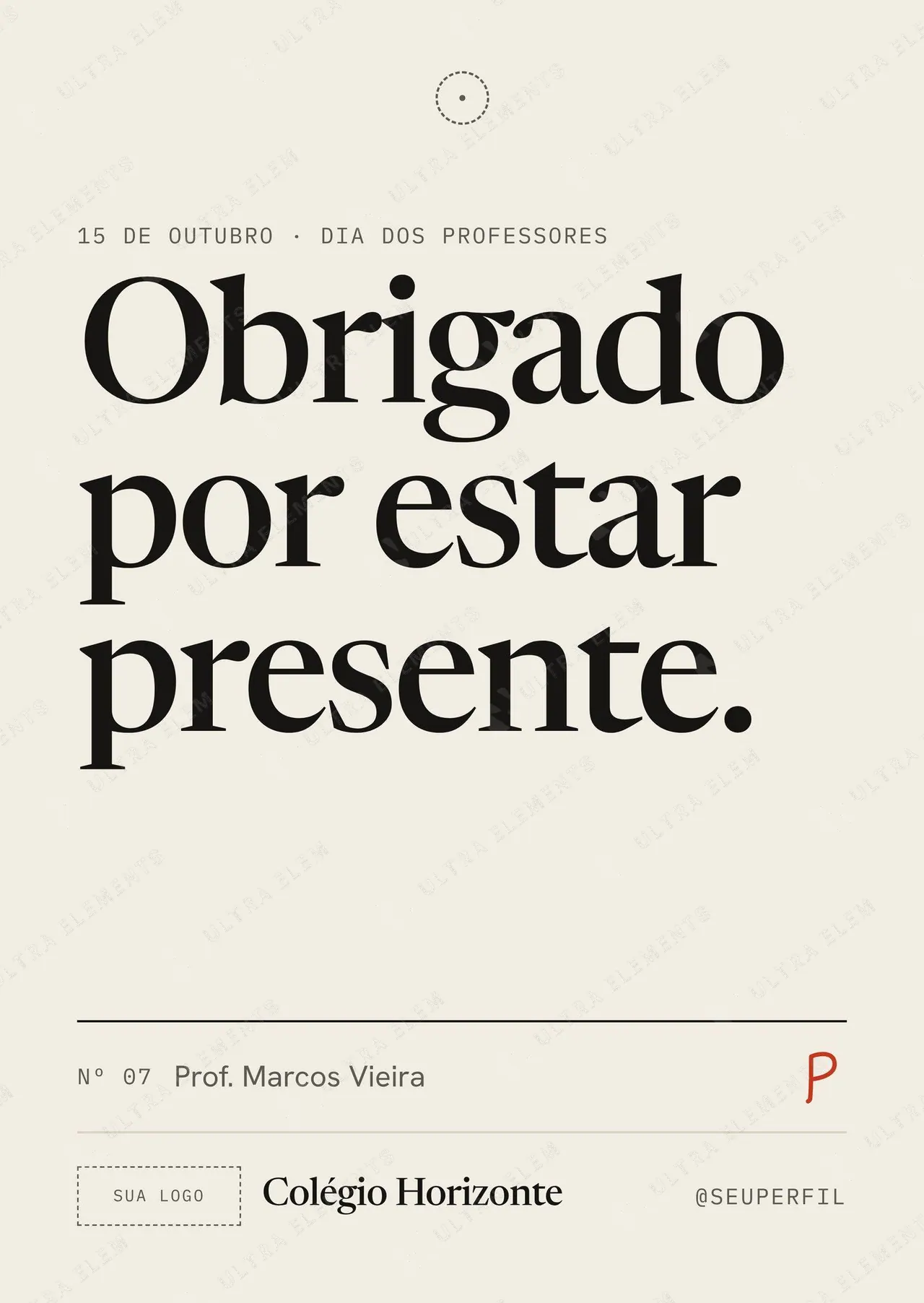 Cartão A6 tag de mimo Dia dos Professores para imprimir: frente e verso com furo marcado — imagem 1 de 3