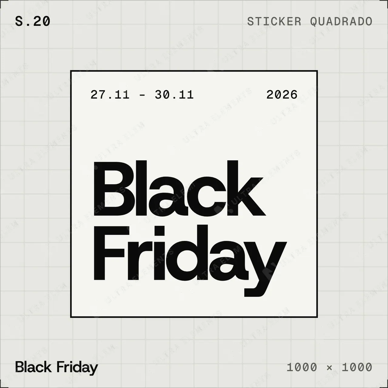 Selo plano Black Friday: quadrado tipográfico com datas — imagem 1 de 5