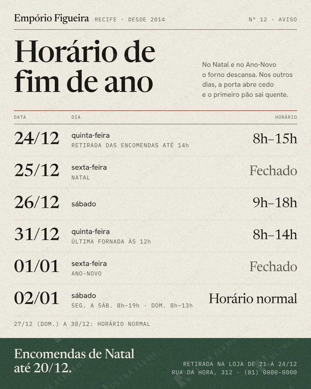 Post e story Horário de fim de ano: tabela de Natal e Ano-Novo — imagem 1 de 3