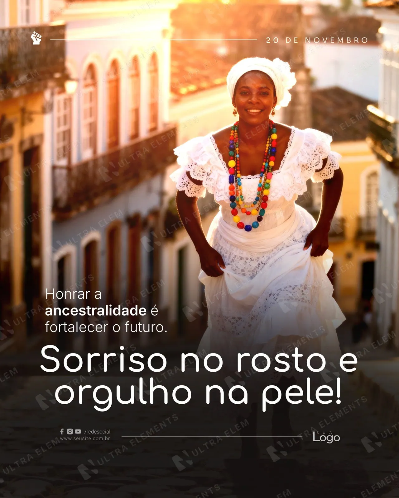 Post Consciência Negra: baiana na ladeira e “Sorriso no rosto e orgulho na pele!” (feed)