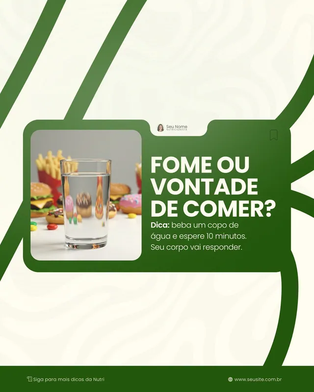 Post nutricionista: Fome ou vontade de comer? com copo d'água (feed)