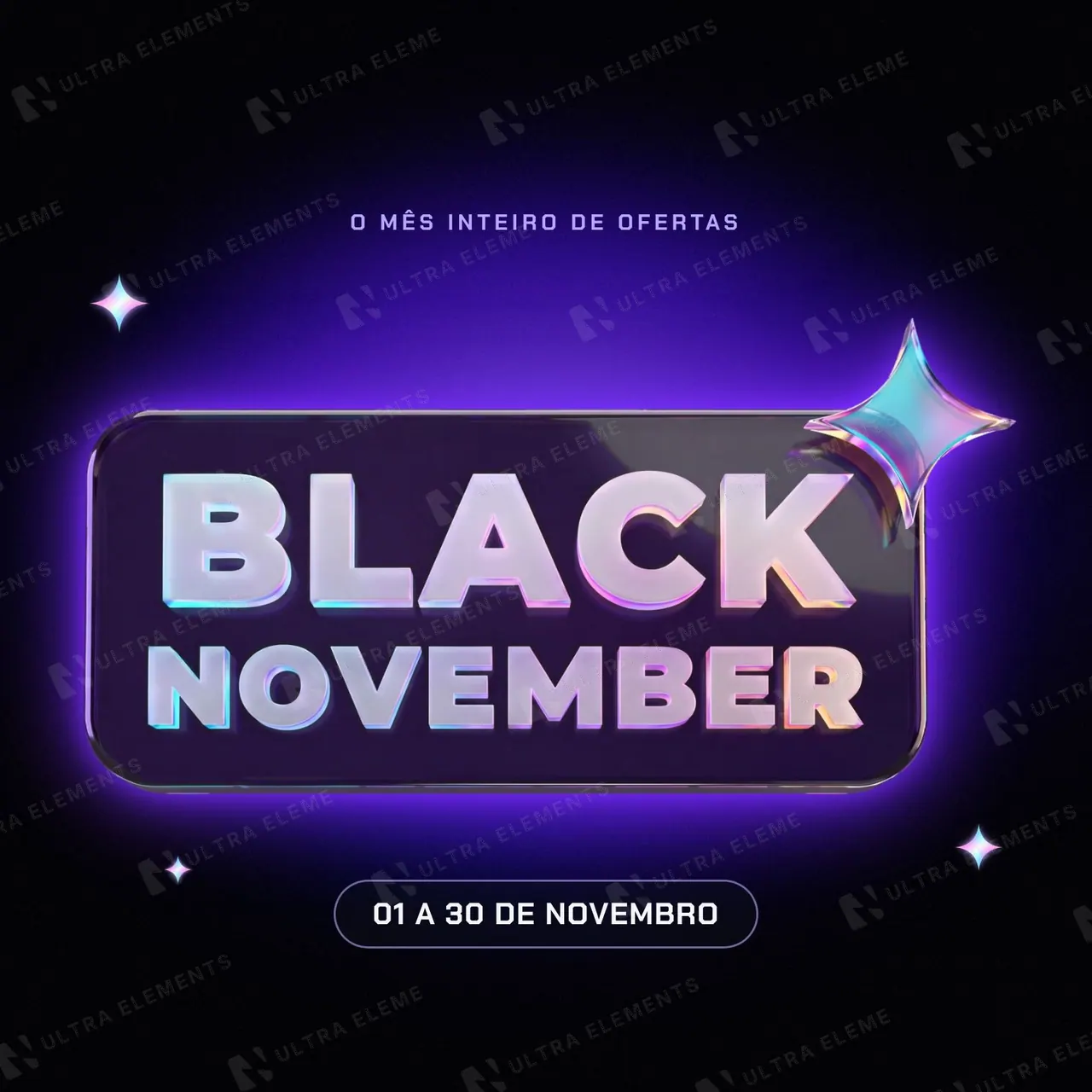 Selo 3D Black November em acrílico iridescente e vidro fumê (PNG e texto editável) — imagem 1 de 5