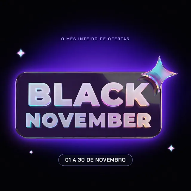 Selo 3D Black November em acrílico iridescente e vidro fumê (PNG e texto editável)