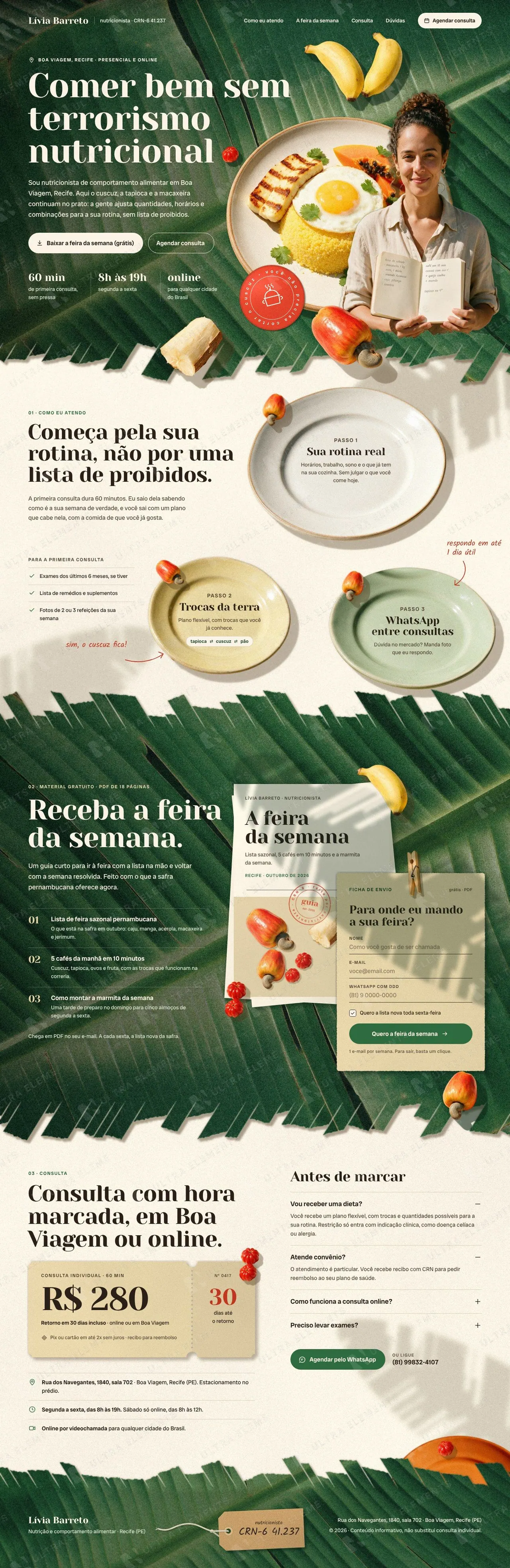 Landing page para nutricionista com guia gratuito da feira da semana, captura de leads e consulta (desktop e mobile) — imagem 1 de 7