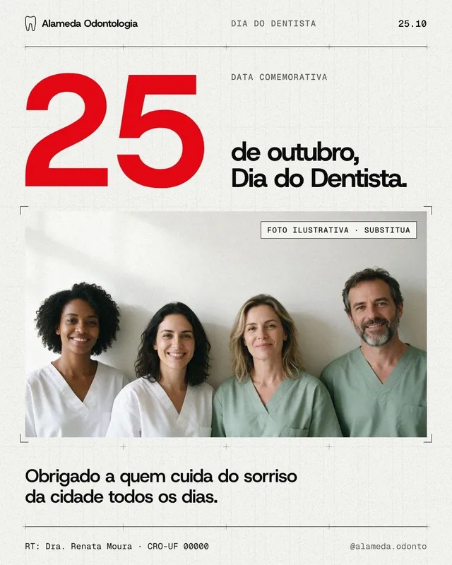 Post Dia do Dentista 25/10: número gigante e foto da equipe (feed)