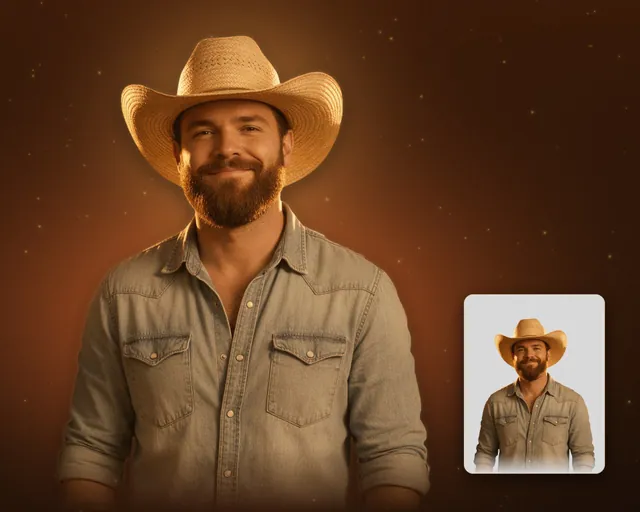 PNG cantor sertanejo de chapéu de palha e camisa jeans recortado
