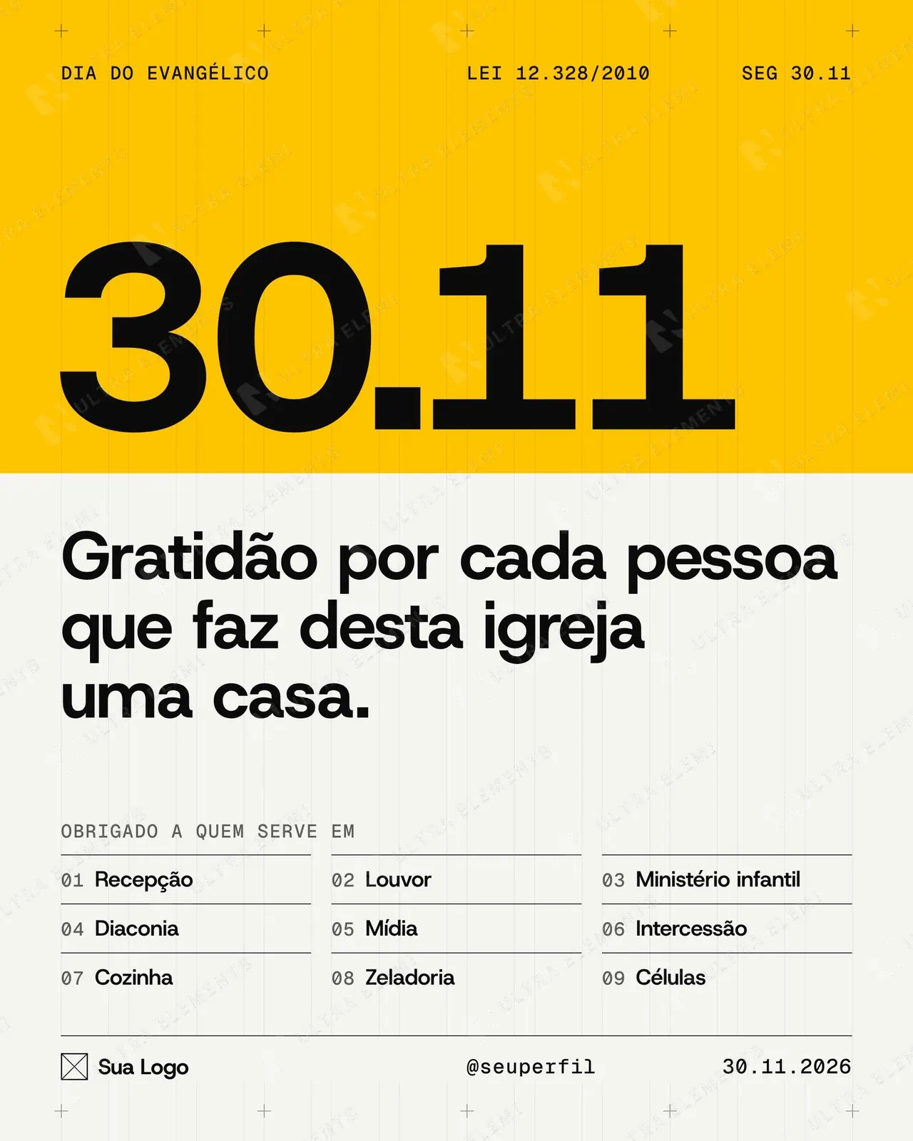 Post Dia do Evangélico 30/11: gratidão a quem serve nos 9 ministérios da igreja