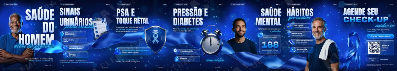 Carrossel Novembro Azul 3D "Saúde do homem além da próstata" com laço de cetim contínuo em 7 slides — imagem 1 de 10