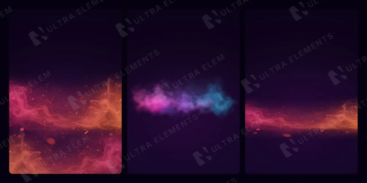 Fumaça neon em PNG transparente: magenta com brasas e magenta para ciano (3 camadas) — imagem 1 de 2