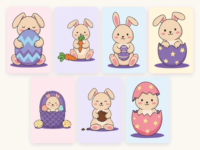 Coleção Páscoa Premium: 7 ilustrações vetoriais de coelhinhos fofos (SVG + PNG)