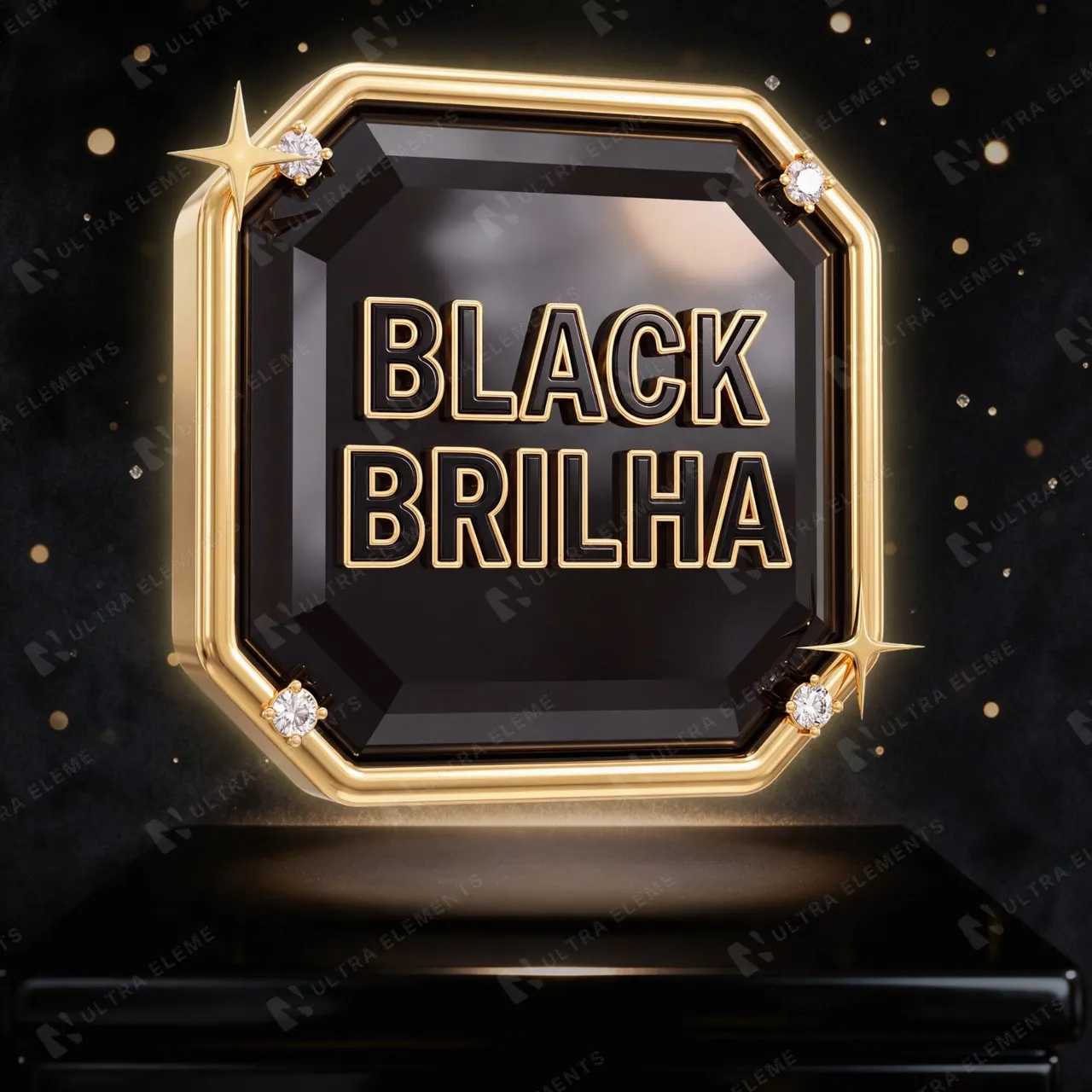 Selo 3D Black Brilha em ouro e ônix para joias e semijoias (PNG e texto editável) — imagem 1 de 5