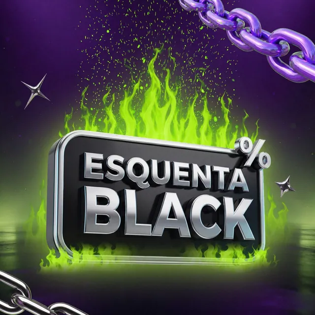 Selo 3D Esquenta Black cromado com fogo verde, roxo ou laranja (PNG e texto editável)