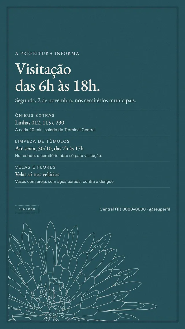 Story A prefeitura informa em Finados: visitação das 6h às 18h, ônibus extras e limpeza de túmulos