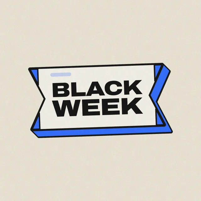 Selo 3D Black Week: faixa com cauda em V