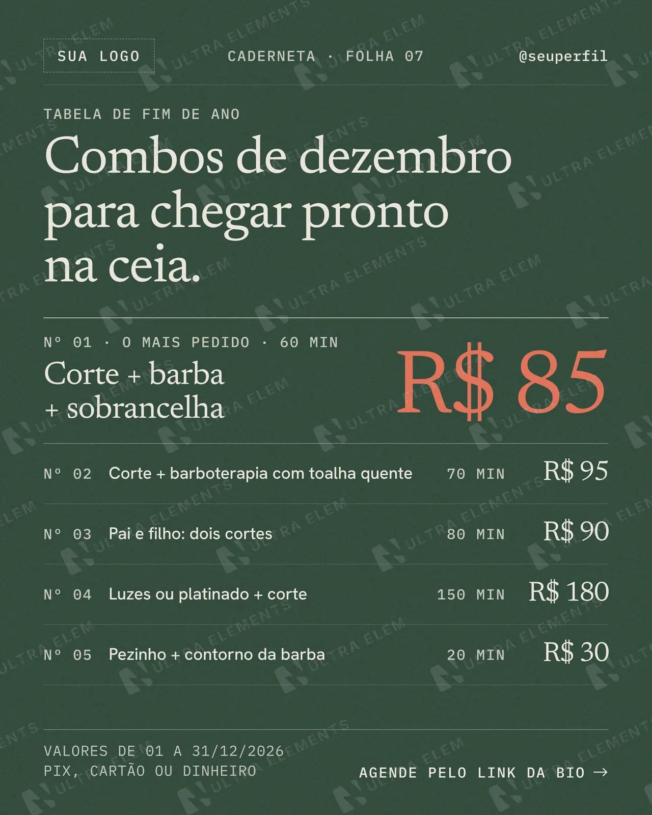 Post Combos de dezembro para barbearia e salão: tabela de fim de ano com preço e duração (feed) — imagem 1 de 3