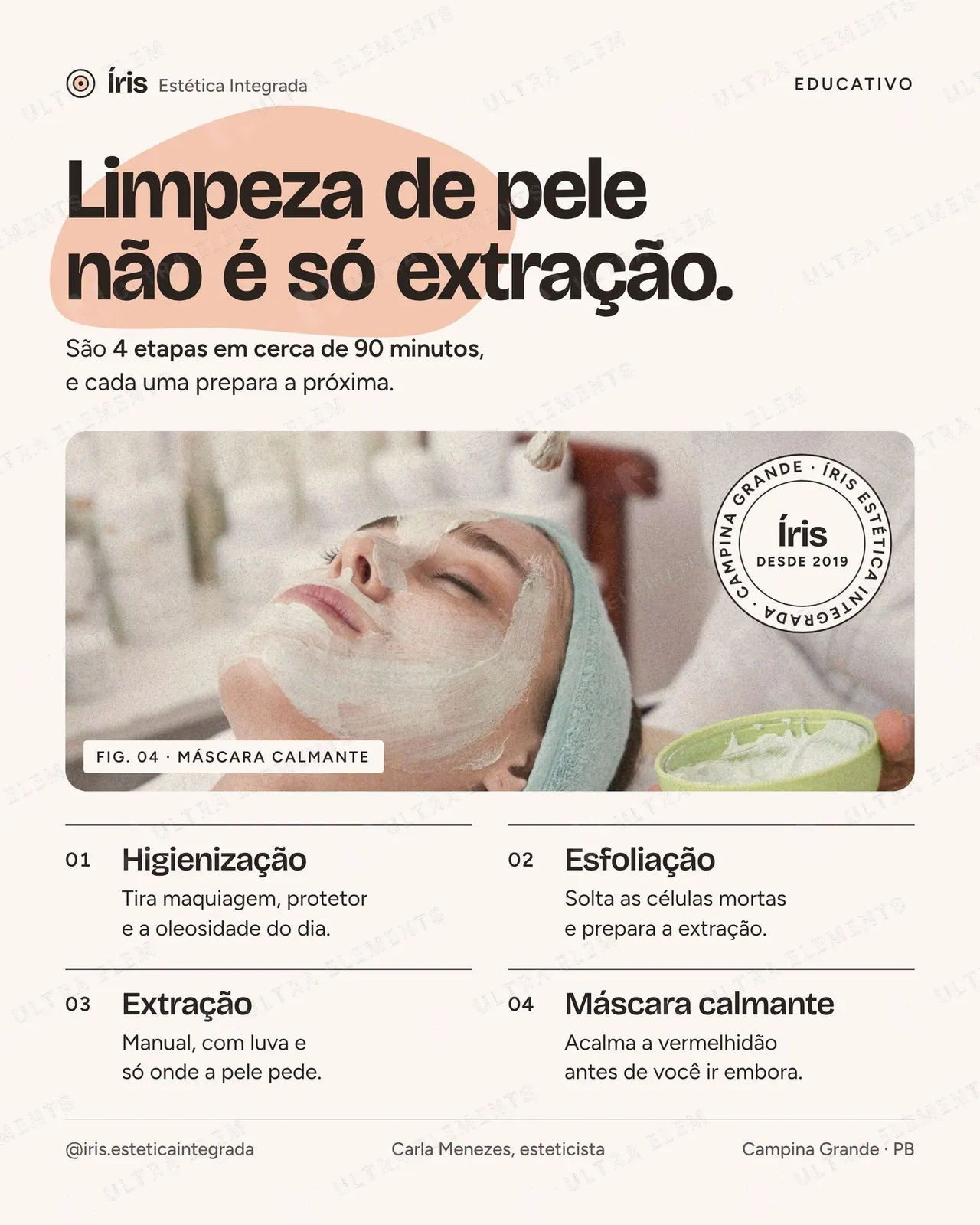 Post educativo de estética: limpeza de pele em 4 etapas (feed) — imagem 1 de 2