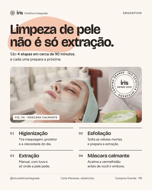 Post educativo de estética: limpeza de pele em 4 etapas (feed)