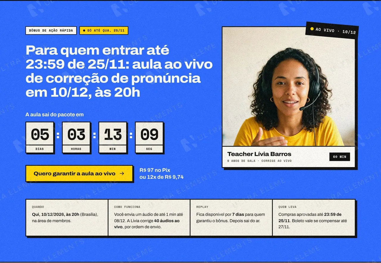 Seção de bônus de ação rápida neo-brutal: faixa azul com contador e aula ao vivo — imagem 1 de 4
