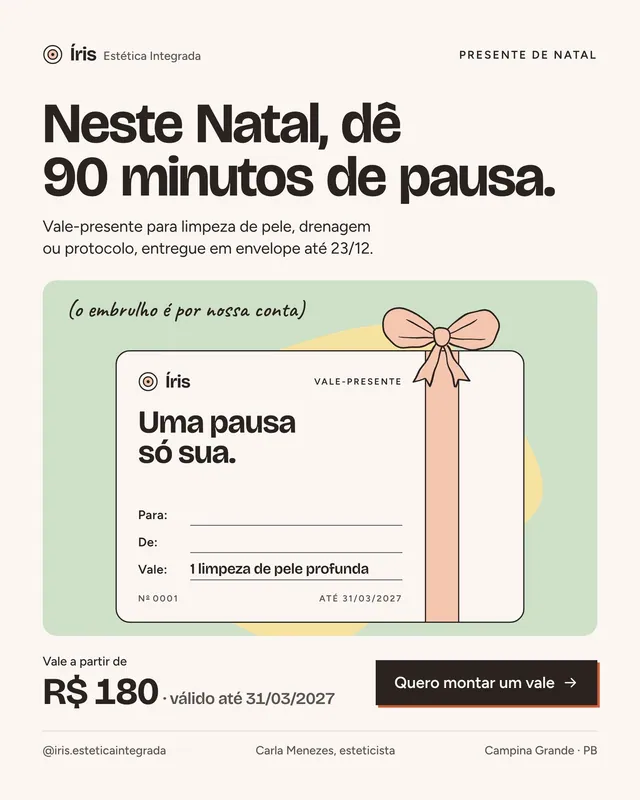 Post vale-presente de Natal para estética: cartão com laço (feed)