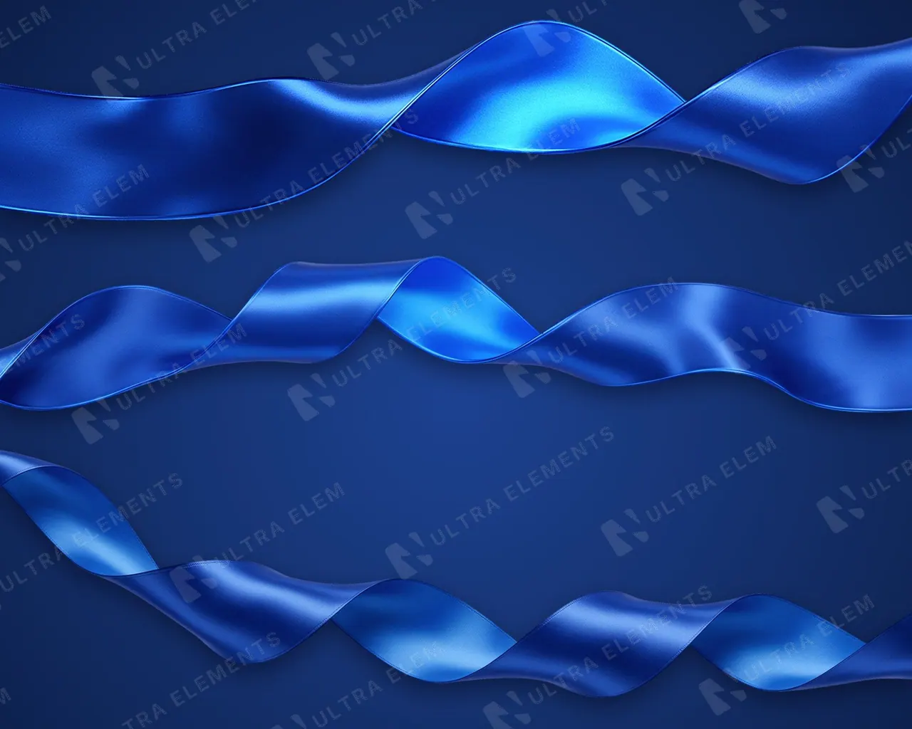 Fita de cetim azul 3D longa e ondulada em PNG: 3 trechos panorâmicos — imagem 1 de 3