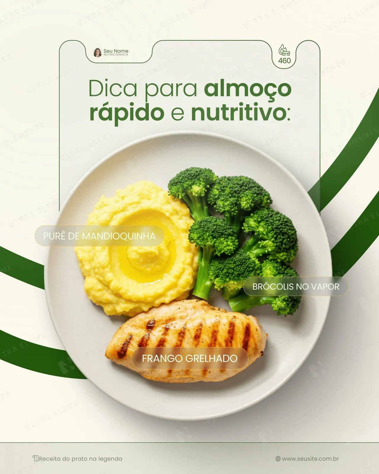 Post nutricionista: dica de almoço rápido com prato e etiquetas (feed)
