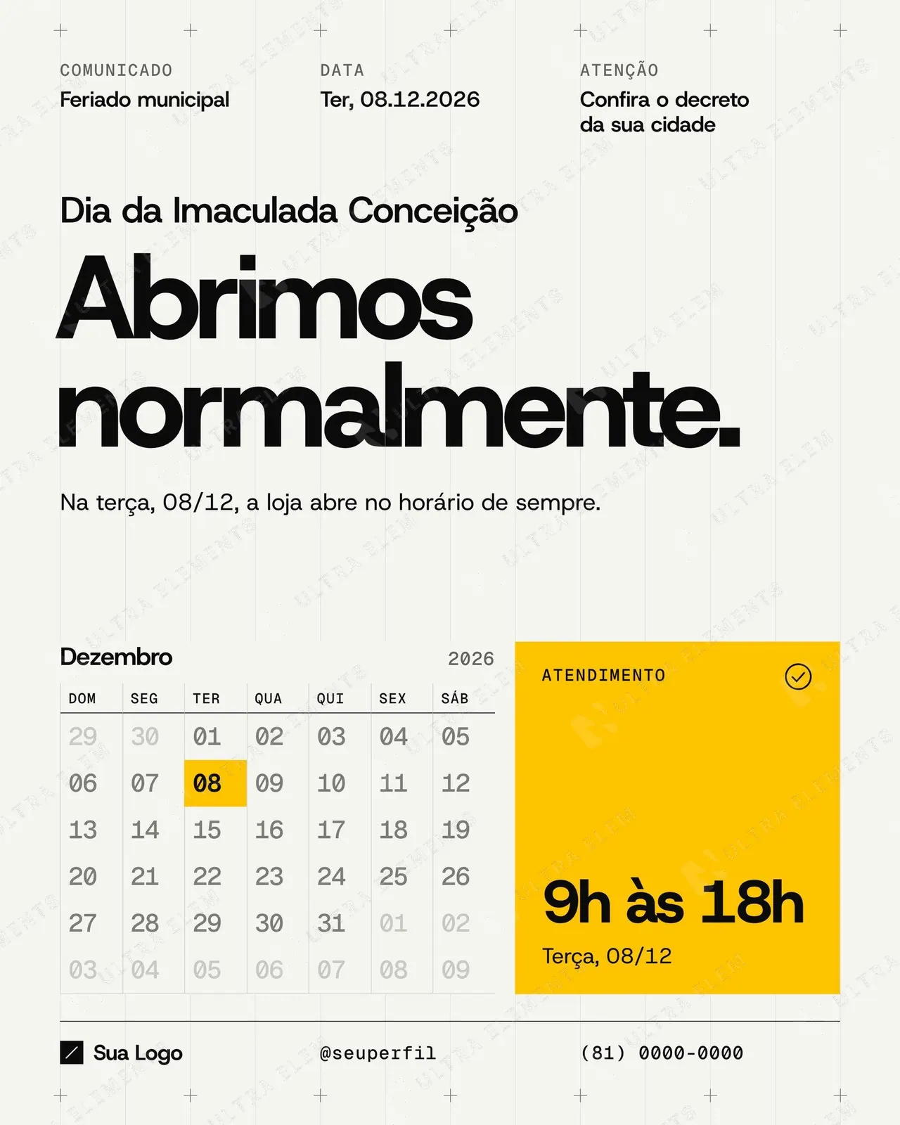 Post e story Comunicado de feriado Imaculada Conceição 08/12: calendário de dezembro — imagem 1 de 5