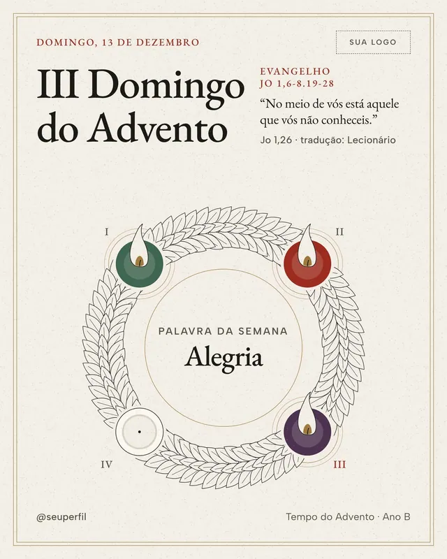 Post III Domingo do Advento em quatro cores: verde, vermelha e roxa acesas, Alegria