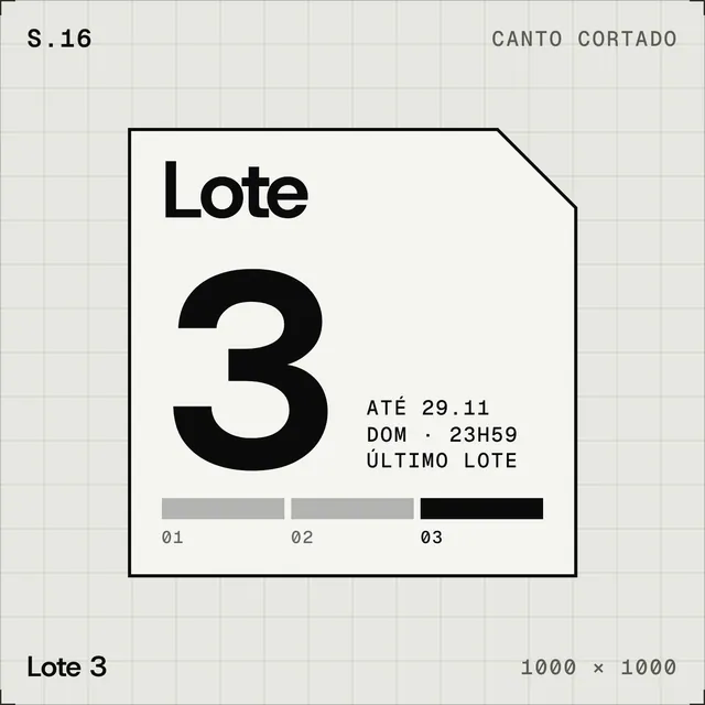 Selo plano Lote 3 (último lote): número gigante e régua de lotes