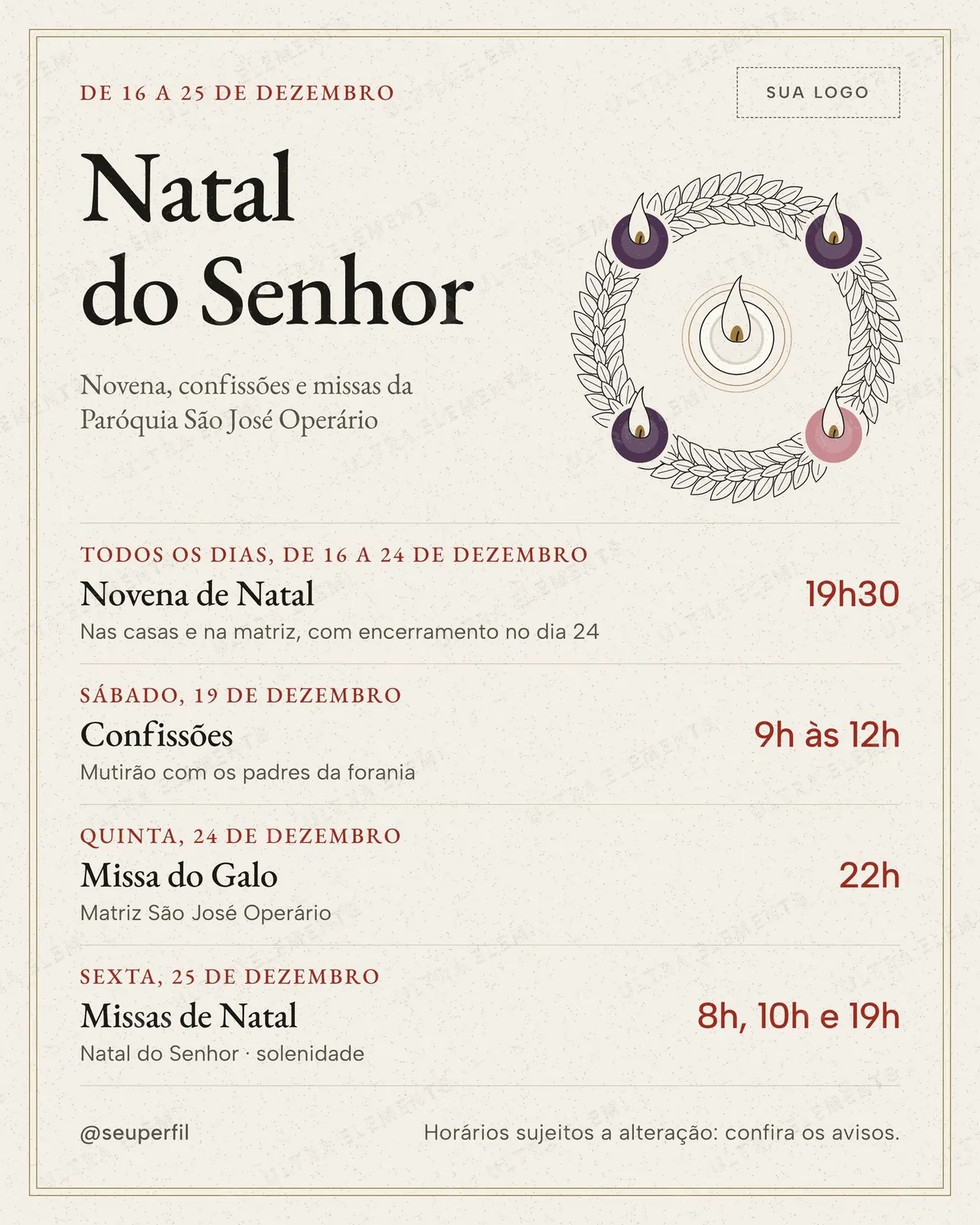 Post e story Natal do Senhor: grade com novena, confissões, Missa do Galo e missas de 25/12 — imagem 1 de 3