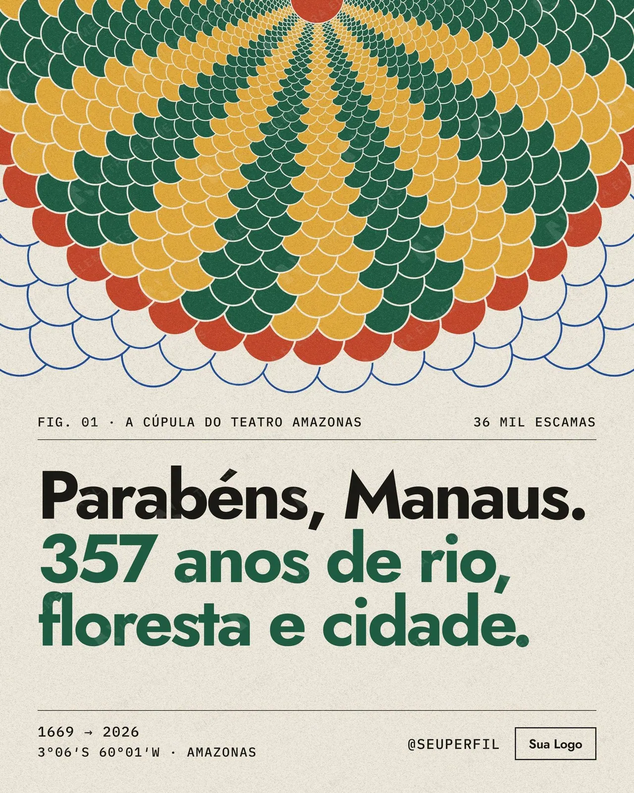 Post Aniversário de Manaus 357 anos: 'Parabéns, Manaus.' e escamas da cúpula do Teatro Amazonas — imagem 1 de 2