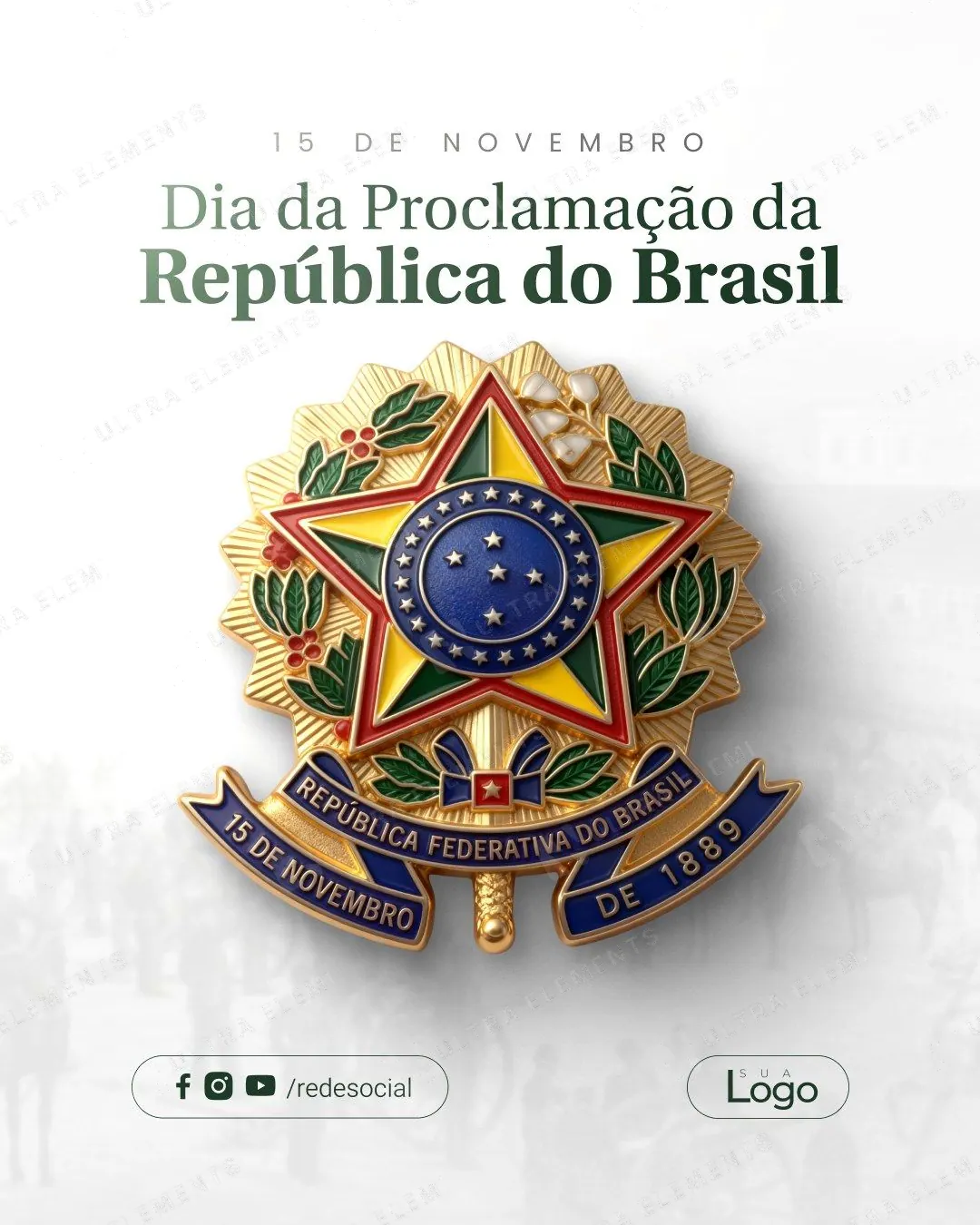 Post Proclamação da República: brasão dourado em fundo claro (feed)