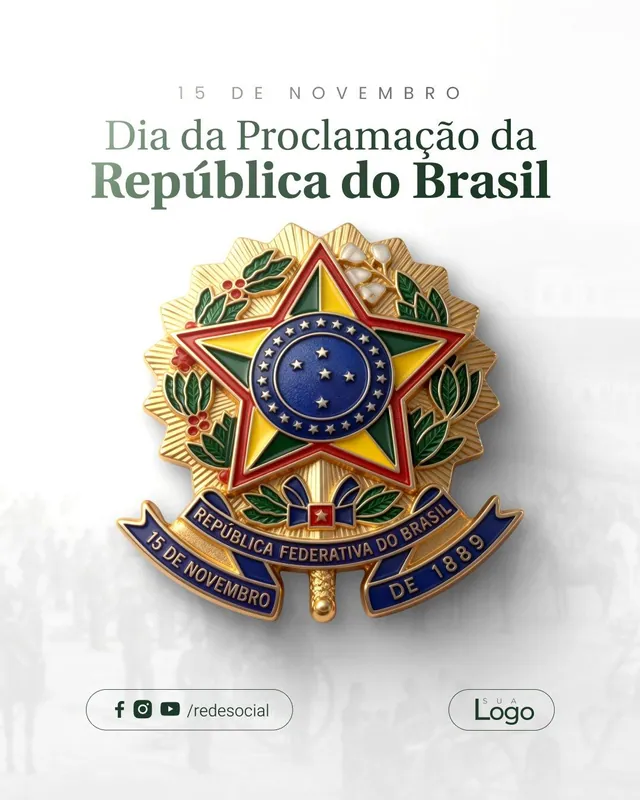 Post Proclamação da República: brasão dourado em fundo claro (feed)