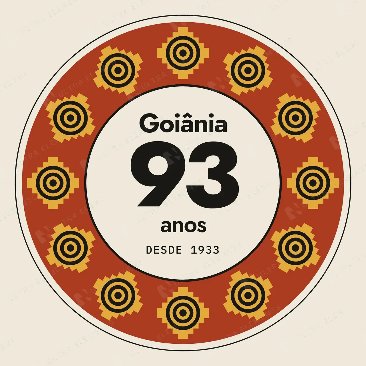 Selo Aniversário de cidade 'Goiânia 93 anos' com anel de 12 rosetas art déco — imagem 1 de 2