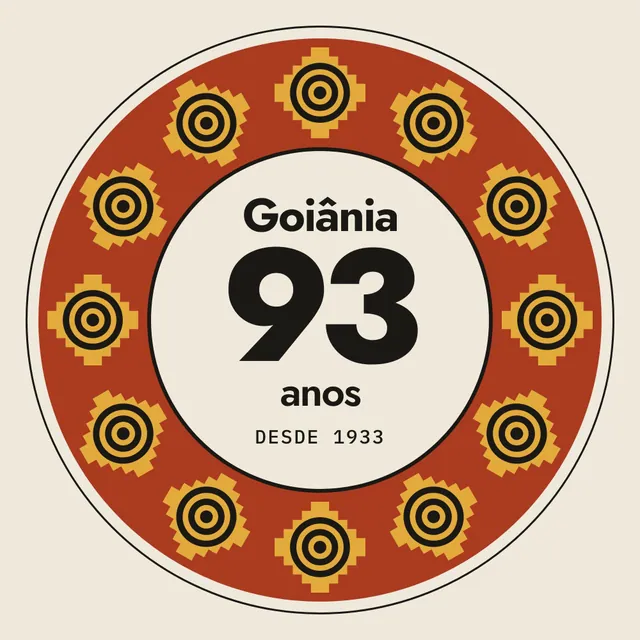 Selo Aniversário de cidade 'Goiânia 93 anos' com anel de 12 rosetas art déco