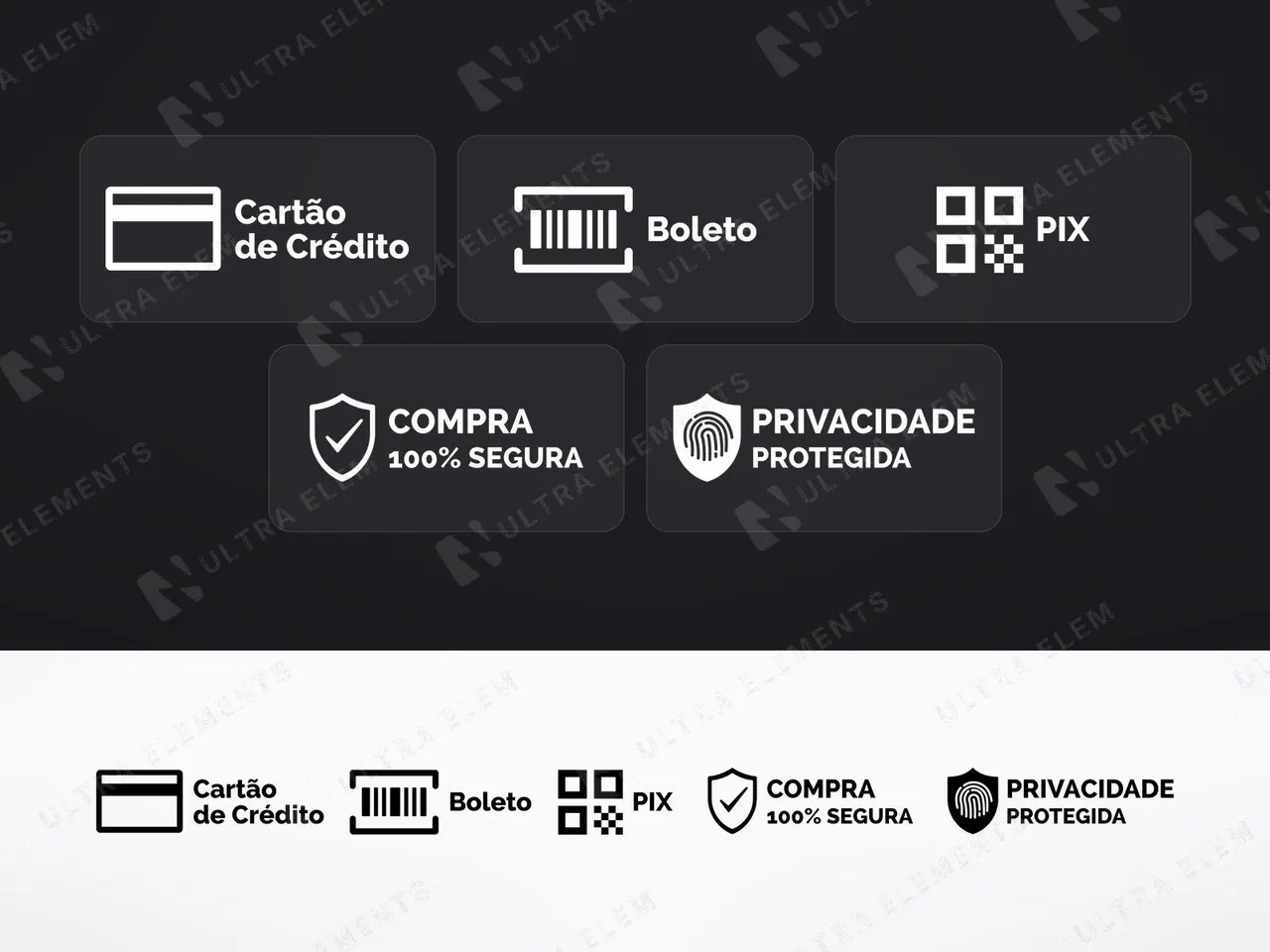 Selos de pagamento e compra segura para checkout e landing page: Cartão, Boleto, PIX — imagem 1 de 4