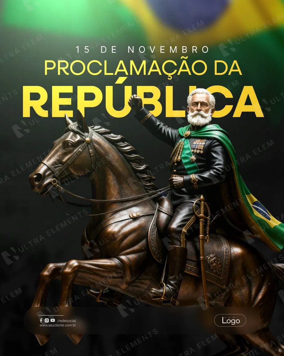 Post Proclamação da República: estátua equestre de bronze (feed escuro)