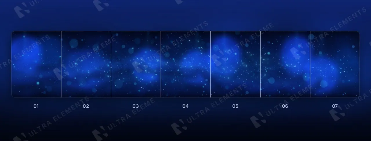 Fundo panorâmico azul com partículas e bokeh para carrossel de 7 slides contínuos — imagem 1 de 3