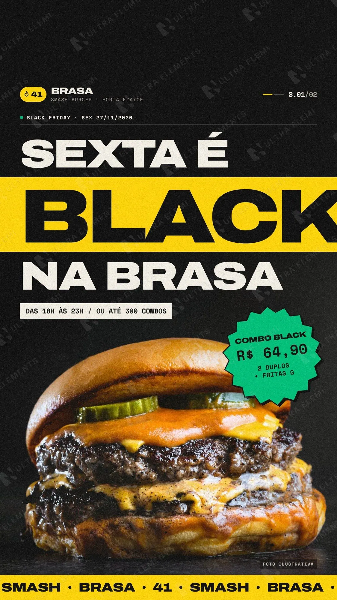 Story Black Friday para hamburgueria: "Sexta é Black" com selo de preço