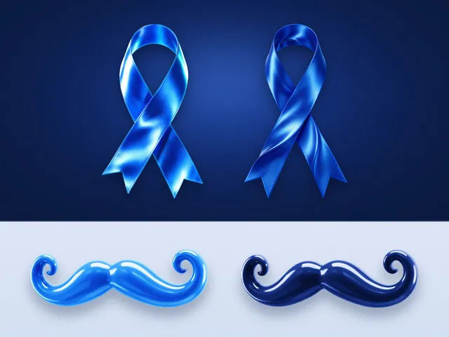 Laço Novembro Azul 3D em cetim (2 modelos) e bigode 3D brilhante azul elétrico e azul-marinho em PNG