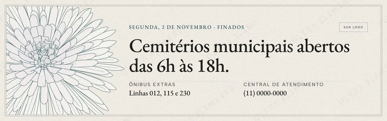 Banner de portal da prefeitura em Finados: cemitérios abertos das 6h às 18h, 1920×600 e 1080×600 — imagem 1 de 2