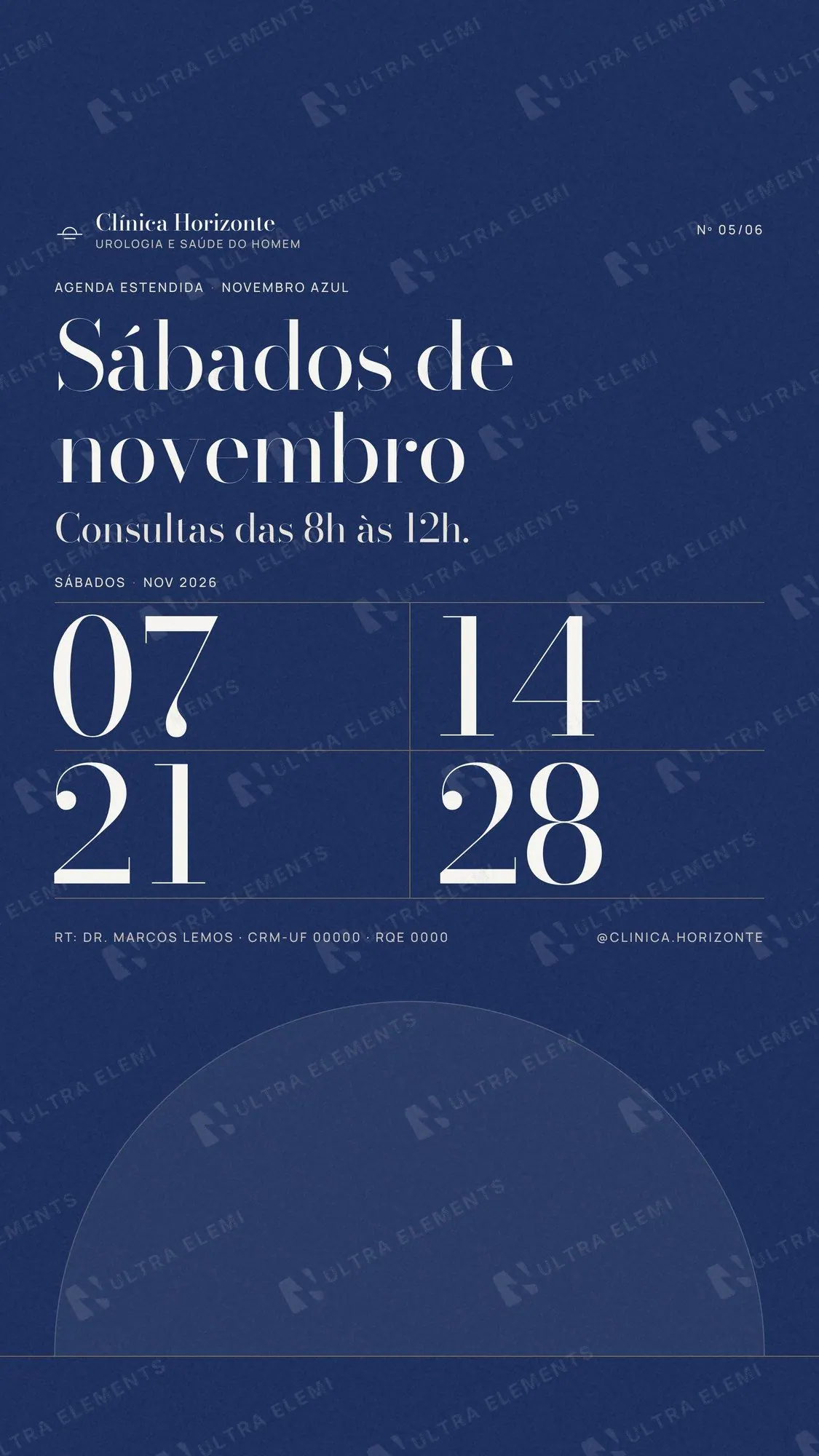 Story Novembro Azul: sábados de novembro com datas gigantes em fundo azul-tinta — imagem 1 de 2
