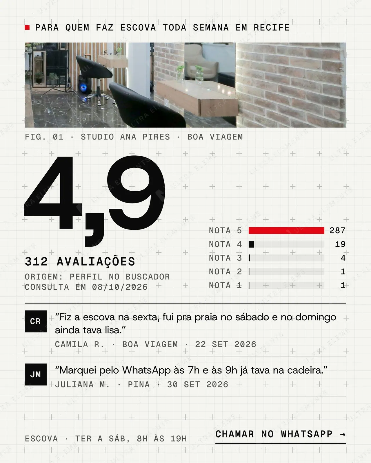 Anúncio nativo lo-fi para Meta Ads com card de avaliação 4,9 sem estrelas e depoimentos (feed + story) — imagem 1 de 3