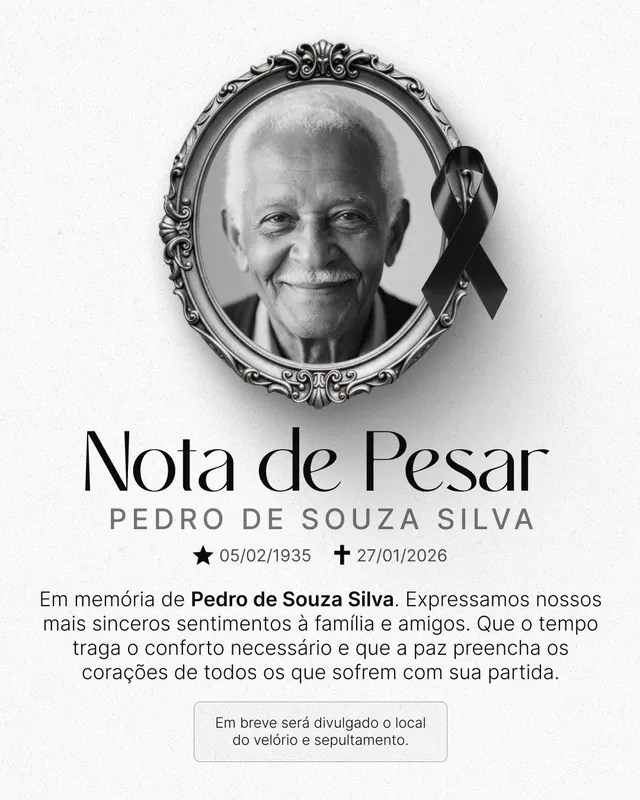 Post Nota de Pesar: moldura oval clássica prateada com laço (feed + story claro)