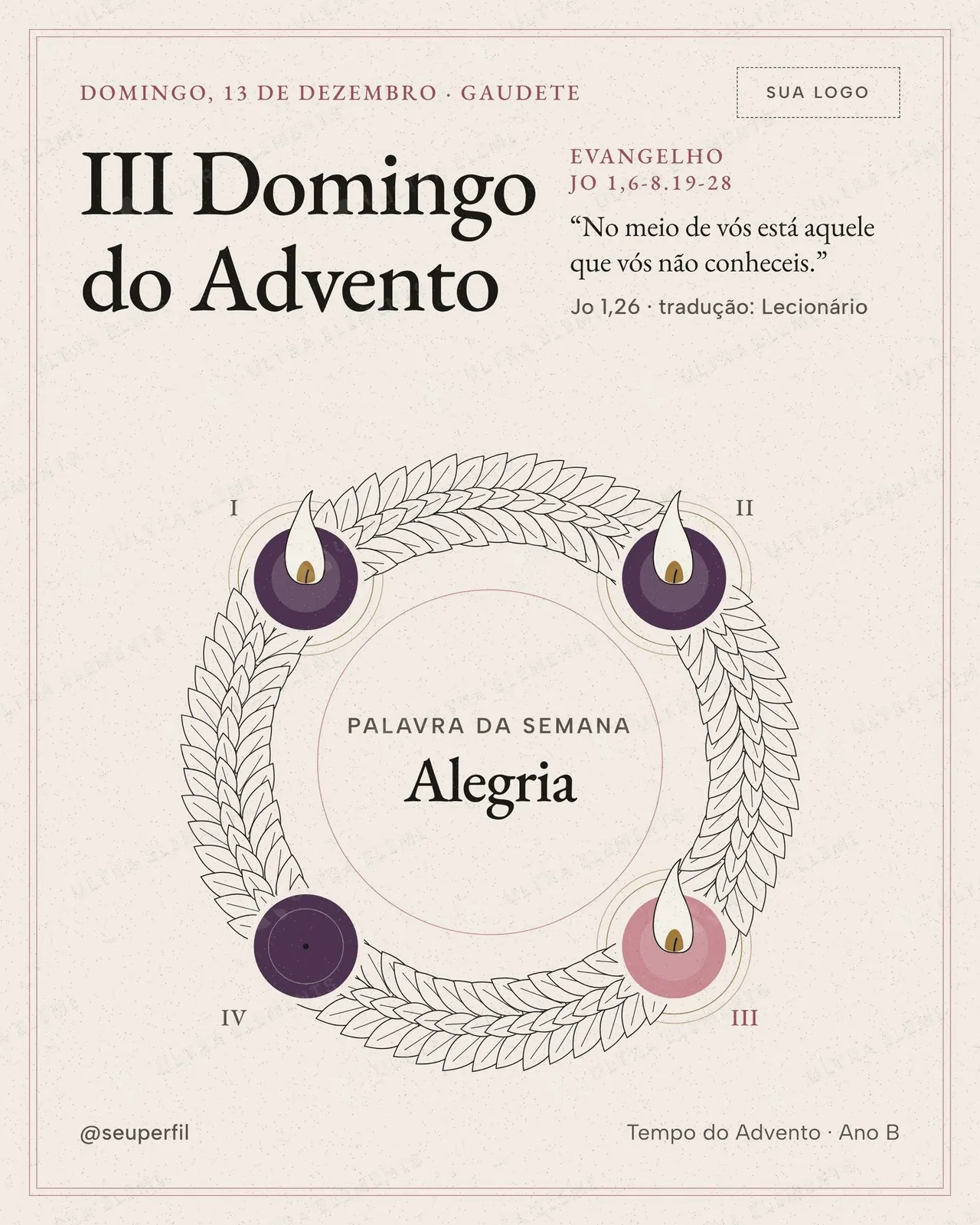 Post e story III Domingo do Advento Gaudete 13/12: Alegria, vela rosa acesa e papel rosado — imagem 1 de 3