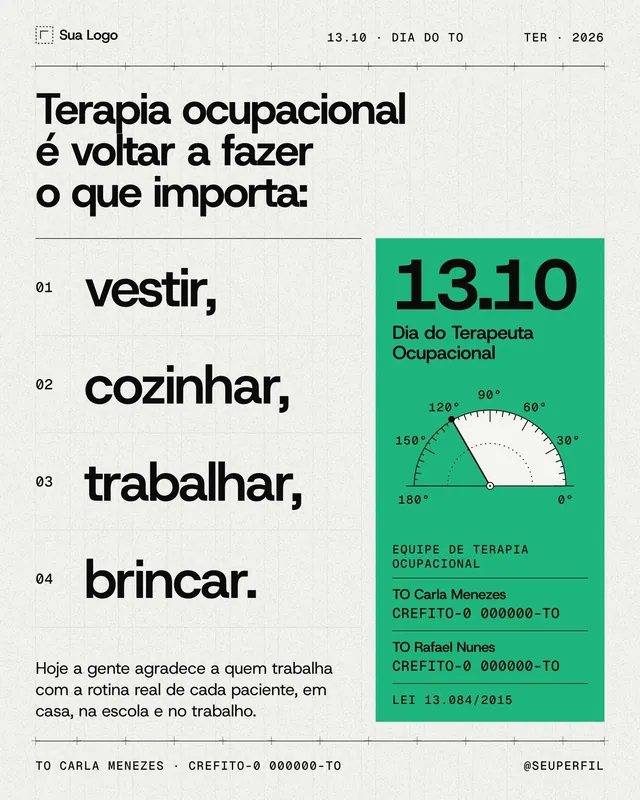 Post Dia do Terapeuta Ocupacional 13/10: vestir, cozinhar, trabalhar, brincar (feed)