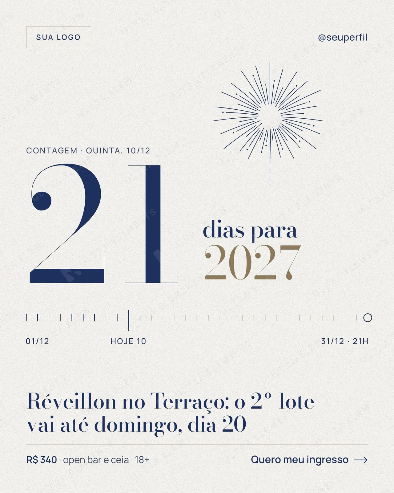 Post Réveillon contagem regressiva: faltam 21 dias para 2027 com régua de dezembro (feed) — imagem 1 de 2