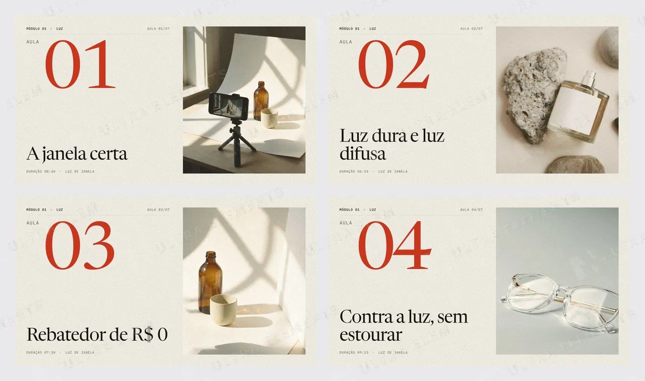 Thumbnails de aula estilo revista e card Continue assistindo — imagem 1 de 4