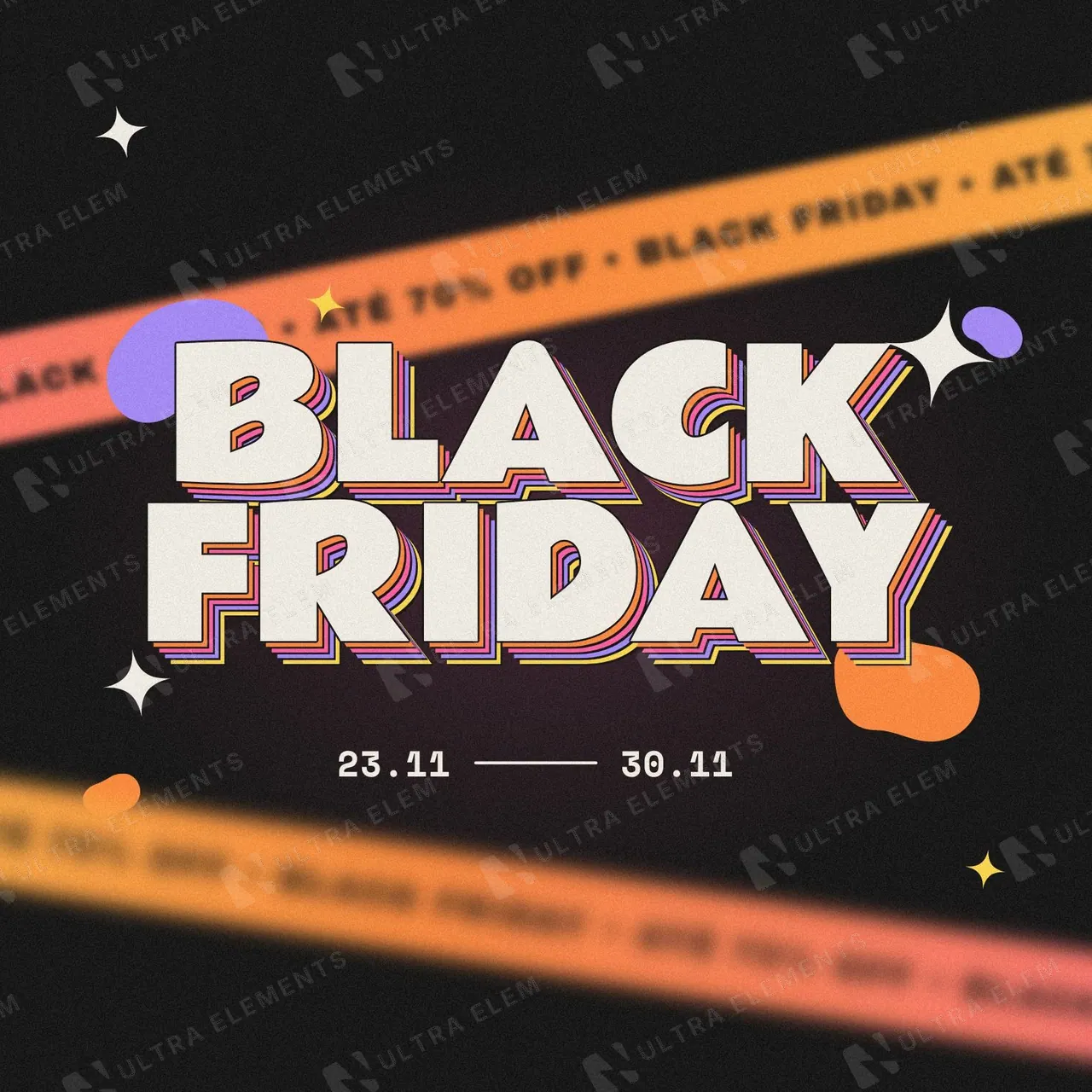Selo Black Friday retrô com sombra empilhada colorida, 100% editável — imagem 1 de 5