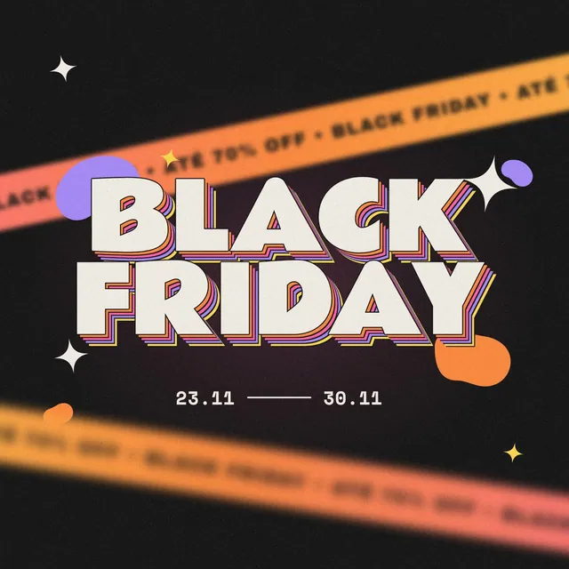 Selo Black Friday retrô com sombra empilhada colorida, 100% editável