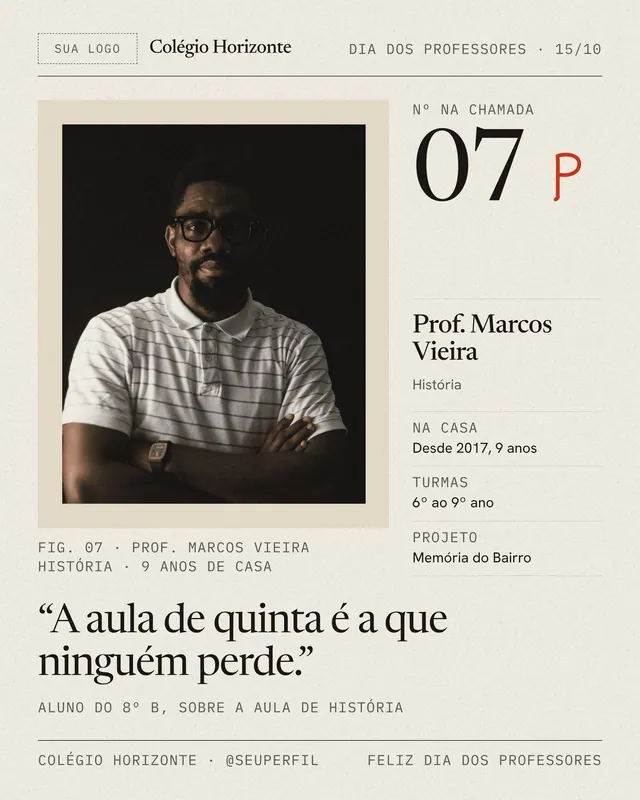 Post Dia dos Professores 15/10: moldura de foto individual em passe-partout com número na chamada